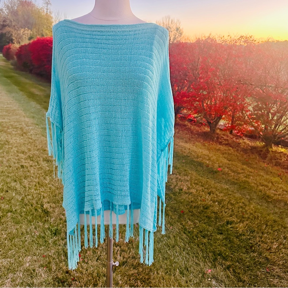 CHICO’s Turquoise Cold Shoulder Poncho